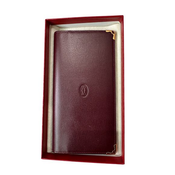 Cartier Must de Cartier Bordeaux Leather Long Wallet with Gold-Tone Corners - Picture 1 of 8